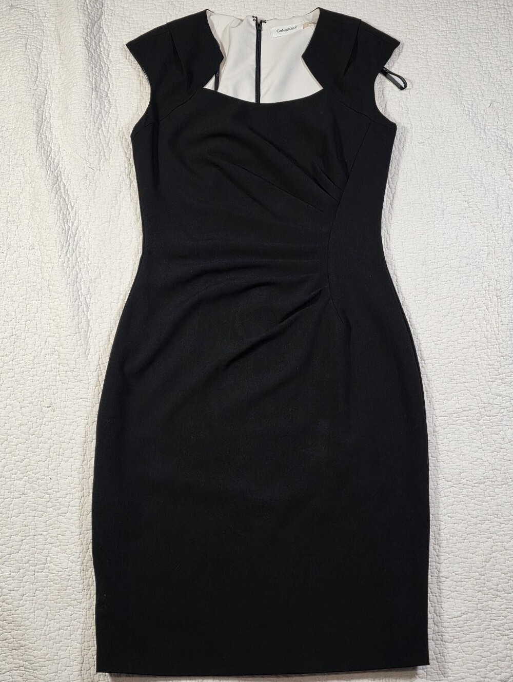 Calvin Klein Black Cap Sleeve Side Ruched Sheath Dress